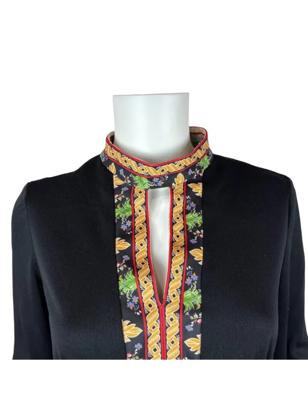 Vintage 70s Dark Floral Dress Womens Small Multi Colored Keyhole Neckline Long S - Picture 5 of 12